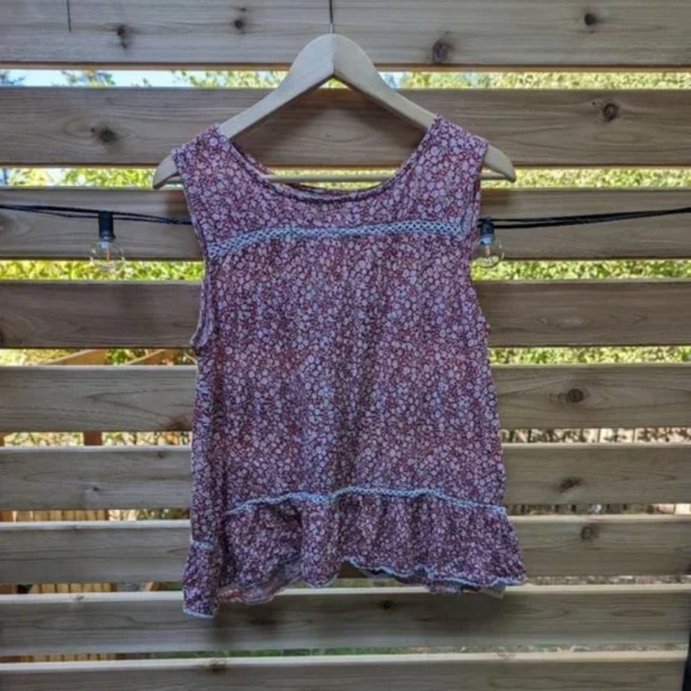 Maeve red floral flowy open back tank M